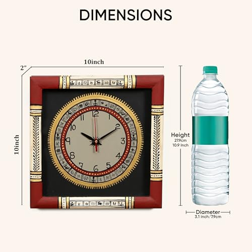 Image of AAKRITI ART CREATIONS Wall Clock Handcrafted Warli Art Dial with Glass Frame Black, Red | Wall Clock for Home, Home Decoration | Lightweight Wooden wall Decor | Matte Finish