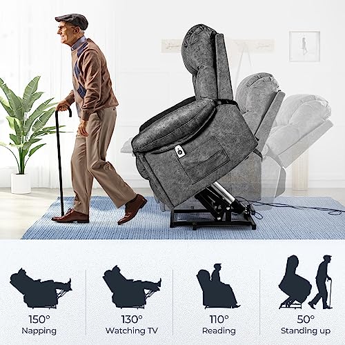 Homyedamic Power Lift Recliner Heated Massage Chair For Elderly, Electric Stand Up Hideable Cup Holders Oversized Lounge Wide Lazy Boy Ergonomic Senior Sofa For Home (Grey) #TOP2