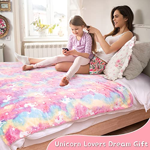 Glow In The Dark Blanket Unicorn Gifts For Girls, Luminous Unicorn Throw Blankets, Soft Flannel Furry Fleece Blanket For 3-10 Year Old Girls Gifts For Birthday And Christmas (50" X 60") #TOP4