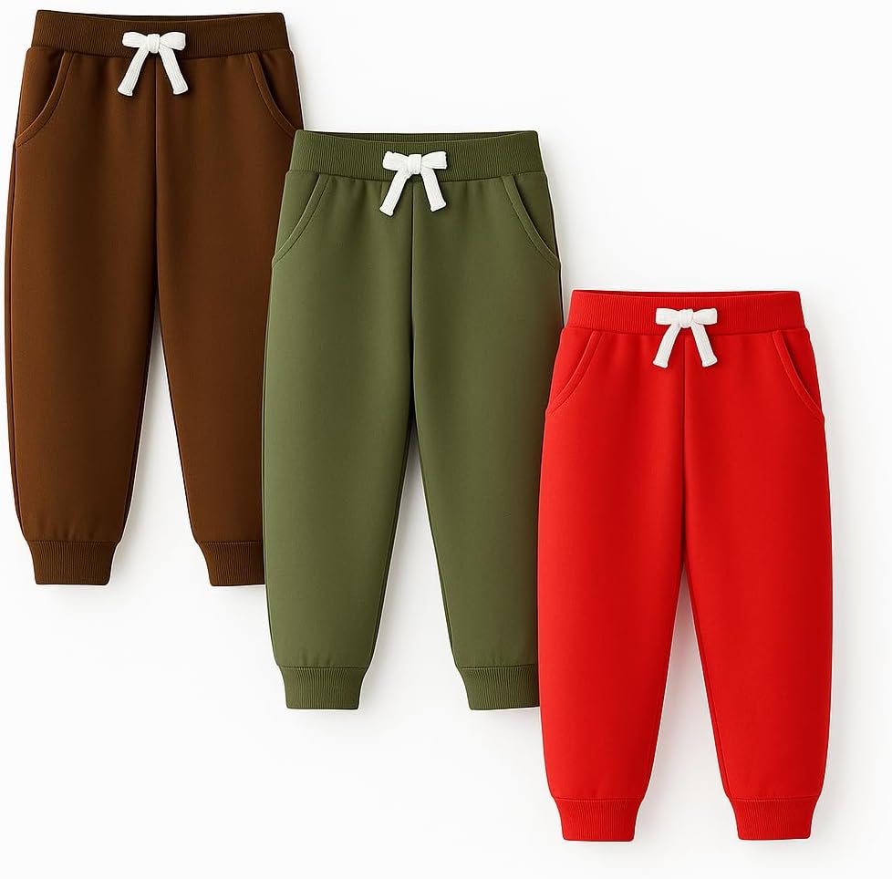 HILEELANG Toddler Boys Cotton Jogger Sweatpants 3 Pack, Soft Adjust Elastic Waist Pants with Pockets, Sizes 12M-7T