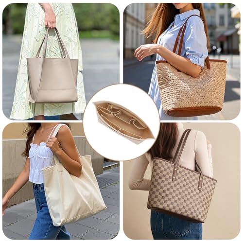 Handtaschen Organizer, Organizer für Longchamp, Taschen Organizer, Filz Beutel Aufbewahrungsbeutel Liner, 30 X 14.5 X 17cm Innentasche für Handtaschen, Beige Taschenorganizer für Longchamp Tasche (L)