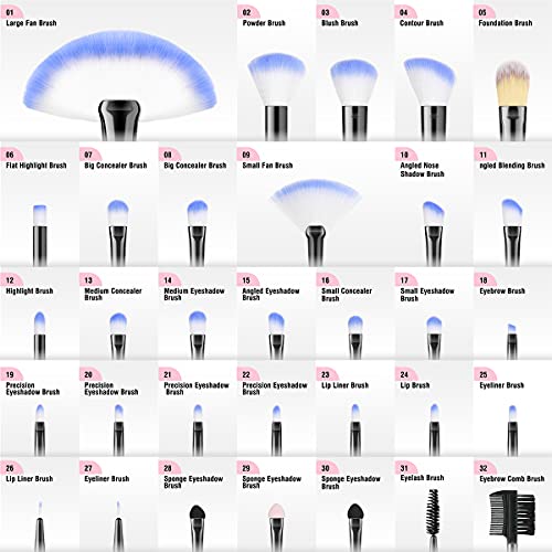 Make Up Brushes, Vander Professional 32Pcs Makeup Brush Set, Makeup Brushes Set Foundation Blending Cosmetic Brush Set Kit,Blue #TOP1