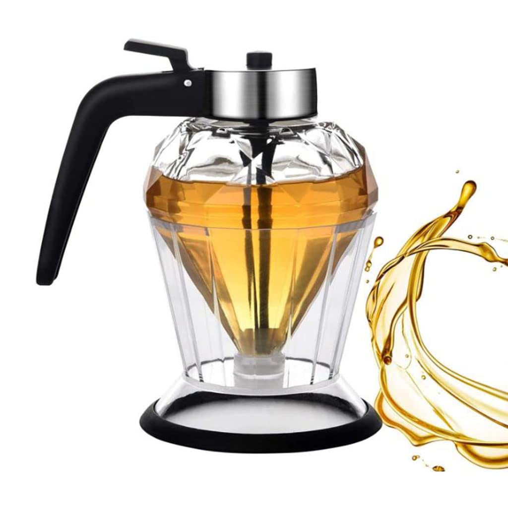 BYWXW Honey Dispenser no drip Glass with Stand,200ml Leak-Proof Liquid Bottle with Non-Slip Base,Maple Syrup Dispenser for Syrup,Sugar,Sauces,Condiments,Diamond Shape(Size:200ml)