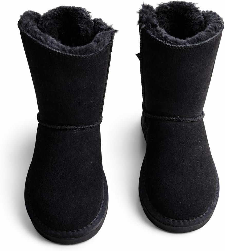 Bailey Rhinestones Bow Boots, Black Winter Boots with Silk Bow Embellishments and Crystal Detailing, Size 7