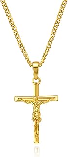 Gold Plated Crucifix Cross Pendant Necklace for Men,Catholic Jewelry Gifts