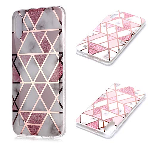 Nadoli Galvanoplastie Marbre Coque pour Samsung Galaxy A10,Silicone Housse de Protection en TPU Souple Lustré Ultra Mince Bumper Étui Cover,Rose Blanc