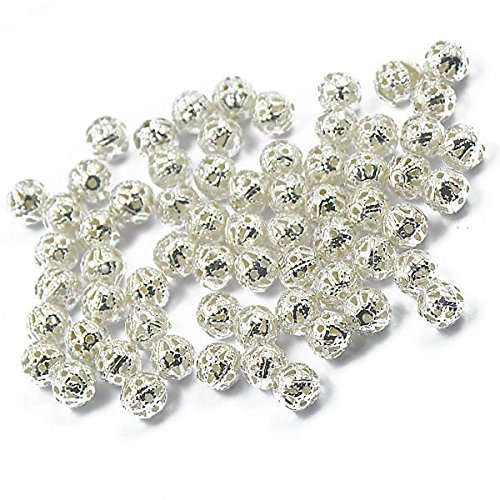 SNAPPSY 2x100pcs Silver Plated Round Ball Filigree Spacer Beads Hollowed Bead Charms 6mm-picture-29