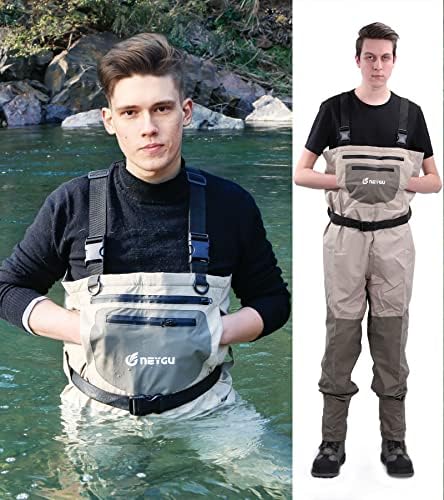 NEYGU Breathable & Waterproof Wader Attached 4MM Neoprene Stockingfoot,fit for Fishing, Hunting, Camping Quick-Dry Chest Wader Protect User from Cold (4XL, Tan)