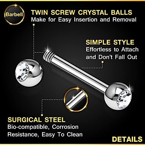 2Pcs Surgical Steel Straight Barbell 14 Gauge 5/16 8Mm 4Mm Clear Crystal Conch Lobe Earrings Cartilage Piercing Jewelry 3023 #TOP2