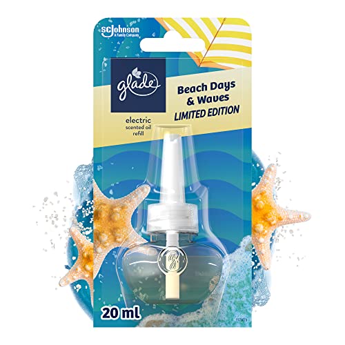 Glade Plug in Air Freshener Refill, Electric Scented Oil Room Air Freshener, Beach Days & Waves, Pack of 6 (6 x 20ml)