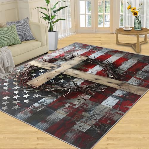 American Flag Rug - Patriotic Rug, 5x8 Rug, Rustic Vintage