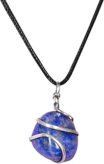 Raw Sodalite Crystal Healing Pendant Necklace –Protection Negative Energy Cleanser Real Gemstone Chakra Zodiac Healing Charm Authentic Wrapped Tumble Stone Chakra Healing Charm