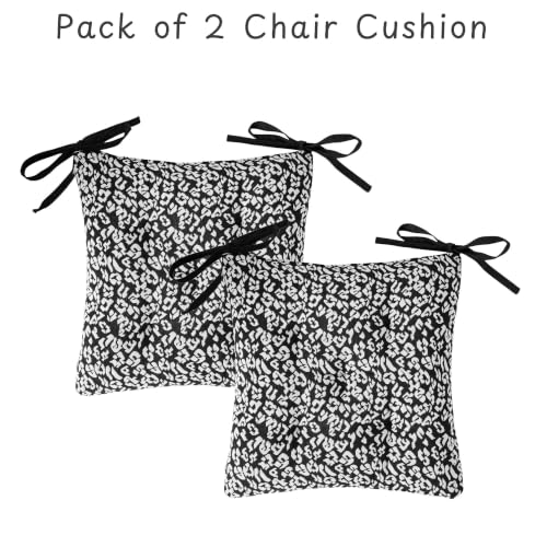 Image of Pack of 2 Washable Weaved Seat Cushions with Micro Fiber Filler & Ties, Size 16 x 16 Inches | 40 x 40 cm for Sitting, Pooja, Dining Table, Outdoor Black Animal, 40x40 CM