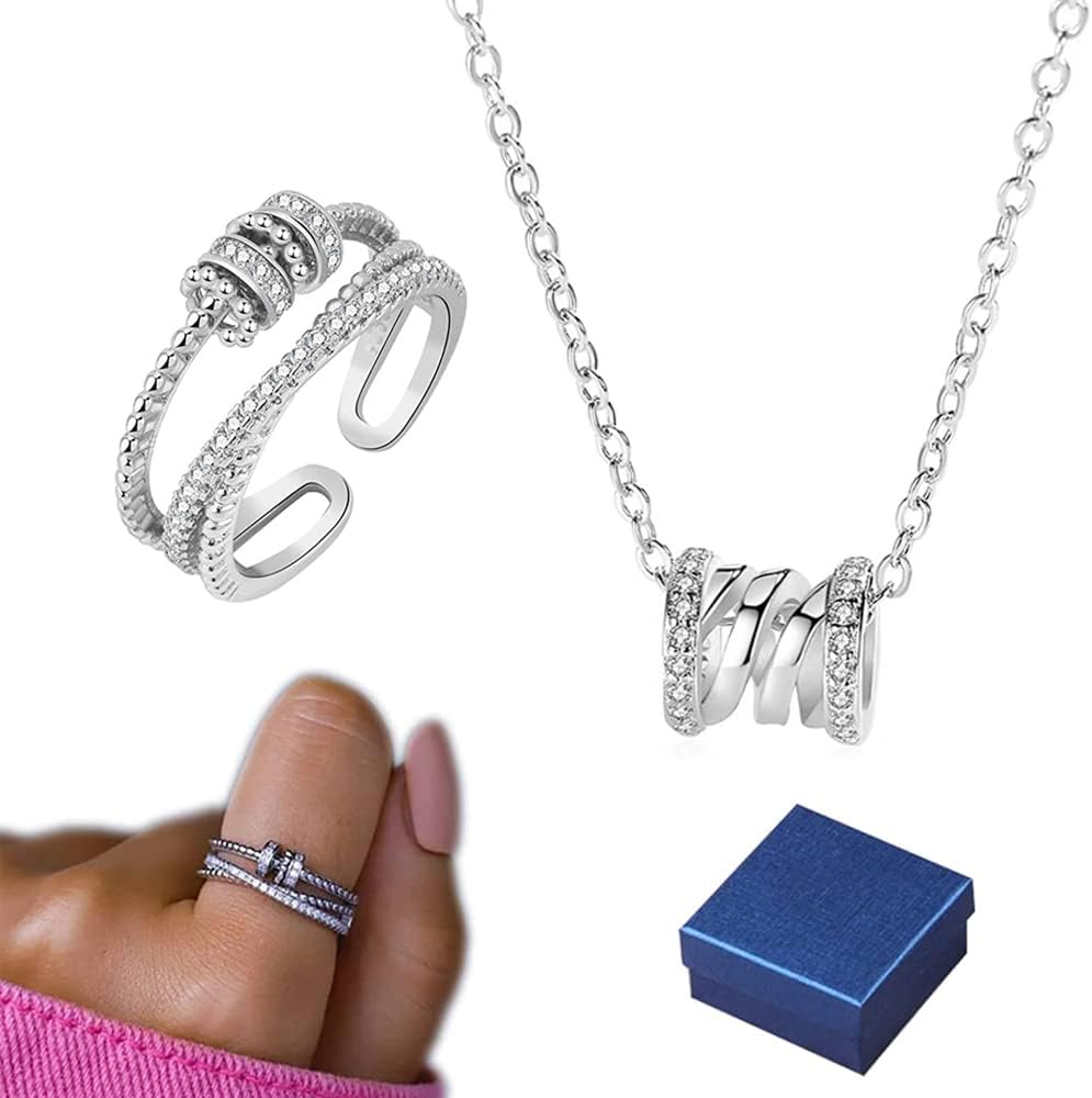 Girls Accessories for Daughter - Drive Away Your Anxiety Fidget Rings Necklace, Plated Meditation Ring, Relief Ring Adjustable Swivel Ring,Things Ladies Birthday Thing