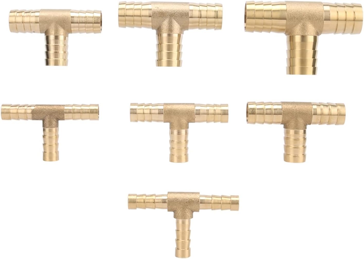 Spray Water Connection T-shaped Brass Tee Hose Barb Connector 6mm 8mm 10mm 12mm 14mm 16mm 19mm 3 Way Diverter Garden Irrigation Connector 3Pc