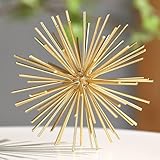 Metal Decorative Starburst Ball, 6 Inch Gold Sphere Decor, Spiky Star Burst Tabletop Sculpture, Mid-Century Modern Metal Spike Ball for Home, Living Room, Office & Shelf Decor