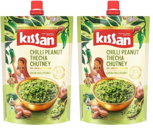 Image of Kissan Chilli Peanut Thecha Chutney, 200g, For Traditional Flavours, With Green Chilli, Garlic & Peanuts, Silbatta Like Texture, Nutty & Spicy, Perfect For Indian Breads & Snacks (Pack of 2)