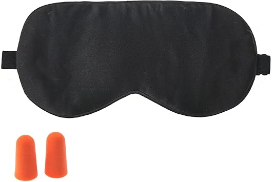 Comfortable Airplane Slip Satin Mulberry Silk Weighted Washable Adjustable Soft Night Face Side Sleep Eye Cover Mask Blindfold Shades for Women Blackout Travel Black