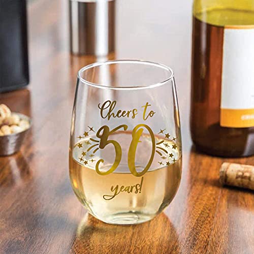 Honeyplum 50Th Birthday Or Anniversary Wine Glass Gift - Cheers To 50 Years - 20Oz - Stunning Gold Foil Design #TOP1