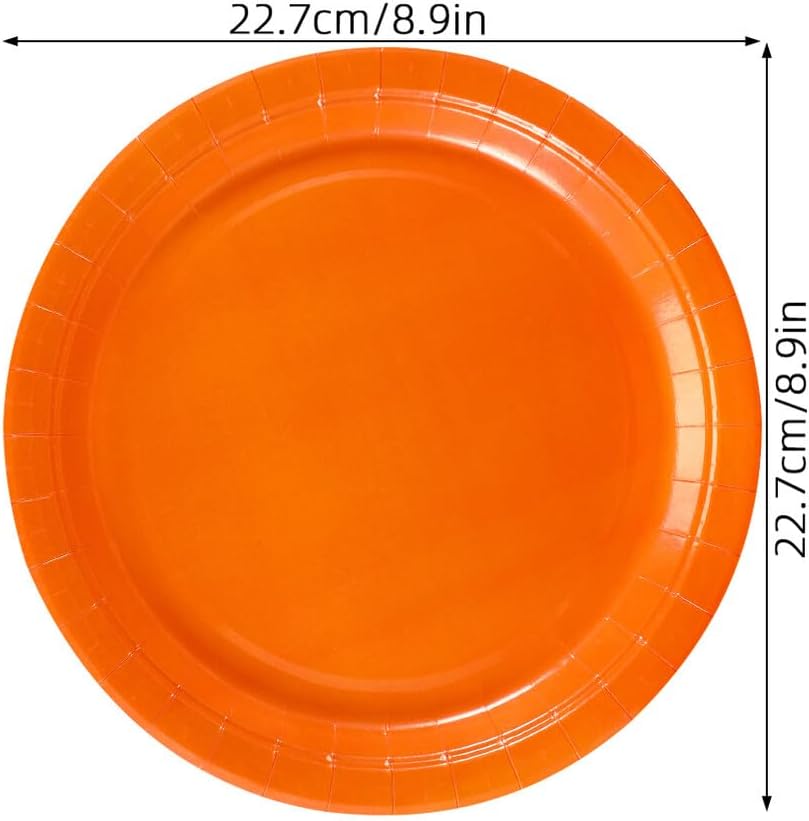 Sewroro 72pcs 9-inch round Solid Paper Dinner Plates, Orange Party Tableware for Birthday, Shower, Wedding, and Dessert Serving