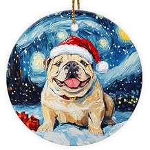 GENANY English Bulldog Christmas Ornament, Bulldog Hanging Ornaments 2025, Glossy Printed Ceramic Keepsake, Christmas Funny Gifts for Women Men Pet Lovers, Dogs Themed Tree Decorations