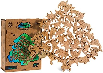 Stacking Blocks 42 pcs Large Gift Set Wooden Balancing Game Funny Animals Building Blocks Wooden Kids Blocks in Gift Box Balance Toy Stack Game Holiday Birthday Gift Wooden Stacking Toy Funny Anim-42