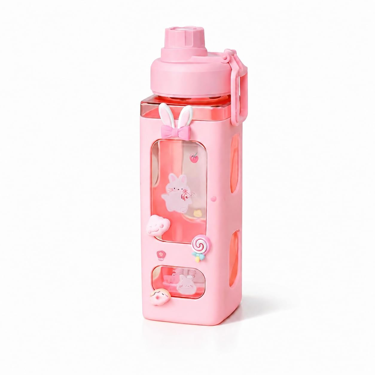 Water Bottle with Straw and Sticker for Kids & Girls | Leakproof Square Drinking Bottle with Carry Handle | BPA Free Reusable cute Kawaii Water Bottle for School, Office, Travel & Gym Water Bottle with Straw and Sticker for Kids & Girls | Leakproof Square Drinking Bottle with Carry Handle | BPA Free Reusable cute Kawaii Water Bottle for School, Office, Travel & Gym