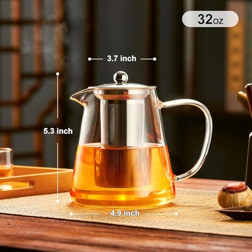 Image of Glass Teapot Stovetop Borosilicate Clear Tea Kettle with Removable 18 /8 Stainless Steel Infuser, Teapot Blooming and Loose Leaf Tea Maker Tea Brewer for Camping, Travel (750ML)