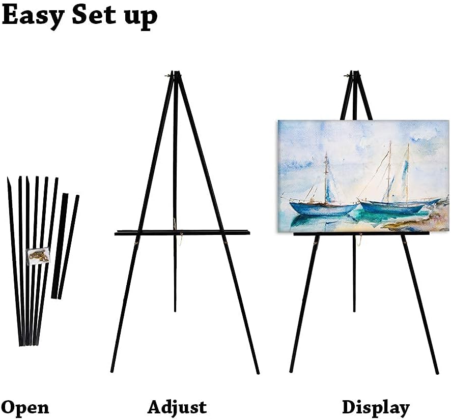 CONDA 63" Wooden Tripod Display Floor Easel, A-Frame Easel Stand with Adjustable Tray, Display Artist Easel for Paintings, Drawings, Signs, Framed Photos(Black)