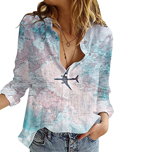 Blusa de botão para meninas adolescentes manga longa estampada cardigã outono inverno roupas P9, Azu