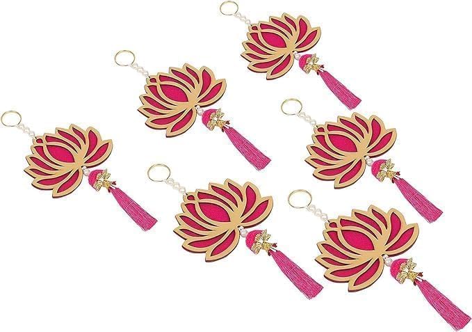 Mappa Handmade Lotus Wall Hanging with Jhumki Style | Set of 6 (Pink | Raani) | Export Quality Decorative Pieces for Home, Temple, Diwali, Wedding & Festival Decor