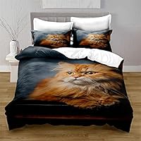 Treers Set di Biancheria da Letto di Matrimoniale 3 Pezzi 3D Gatto Stampa Digitale, Set Copripiumino in Microfibra con Federa e Copripiumino Chiusura Cerniera (Beige,200x200cm