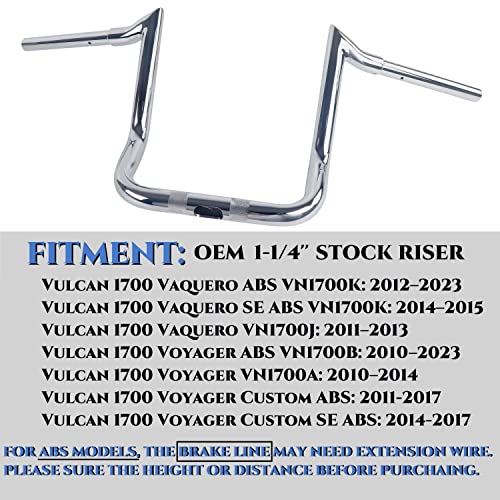 1-1/4 Inch Handlebar For Kawasaki Vulcan Voyager 1700, 1700 Kawasaki Vulcan Vaquero Parts Upgrading, Heavy Duty Drag Bars For Best Riding Position-Chrome #TOP2