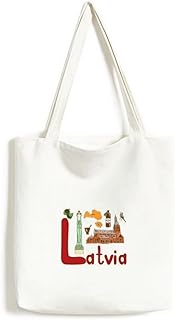 Bolsa de lona com estampa de marco nacional da Letônia, bolsa de compras casual