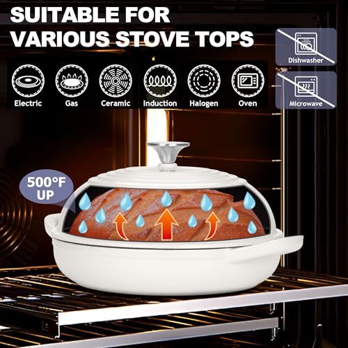 TeamFar Cast Iron Bread Dutch Oven, 6 Qt Enameled Dutch Oven Pot for Sourdough Bread Baking, with Tall Dome Lid & Round Base Pan, Self-Basting & Even-Heating, Heavy-Duty & Non-stick, White by TeamFar - Used condition - Image 7