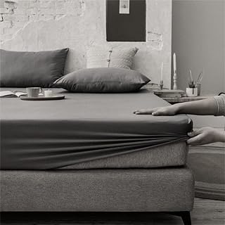 JUWENIN,Fitted Sheet Microfiber, Brushed Finish, Wrinkle, Fade, Stain Resistant, One Fitted Bed Sheet (Queen, Dark Grey)