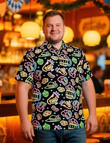 COSAVOROCK Neon Oktoberfest Shirt Kurzarm Polo Shirts für Herren, Schwarz, XXL