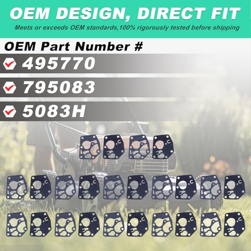 Adefol 12pcs Kit Diaphragm Gasket for 495770 795083 5083H 5083K Carburetor Carb Parts for 3.5-4.5 HP Engine Lawn Mower