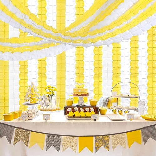 Image of White-Yellow Party-Decorations Streamers Garland - 157Ft Four-Leaf Clover Hanging Banner,Wedding Bridal Baby Shower Birthday Sunflower Lemon Theme Decor Hugtmr