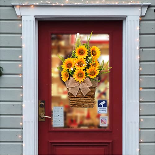 Stobok Fall Decor Home Decor Sunflower Basket Wreath Artificial Sunflower Decoration Hanging Sunflower Basket Door Wall Window Sunflowers Flower Wreath Garland For Home Nativity Decor Home Decor #TOP2
