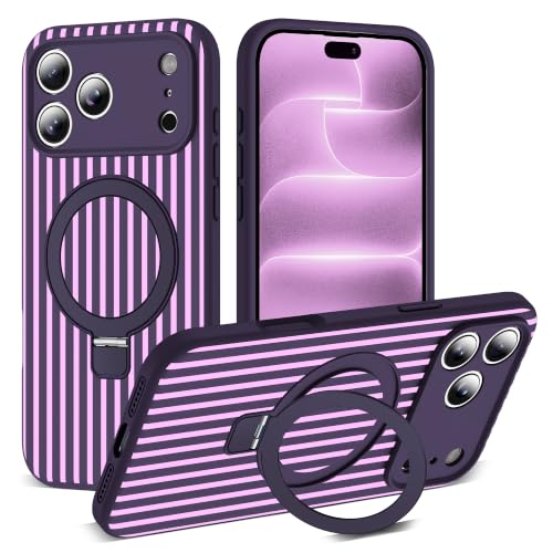 SKYLMW Striped Case for iPhone 18 Pro Max with Stand,6.9" Purple/Pink
