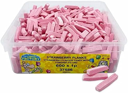 Crazy Candy Factory Dairy Free Strawberry Planks Sweets Tub - 780g Fondant Centre Flavoured Candy