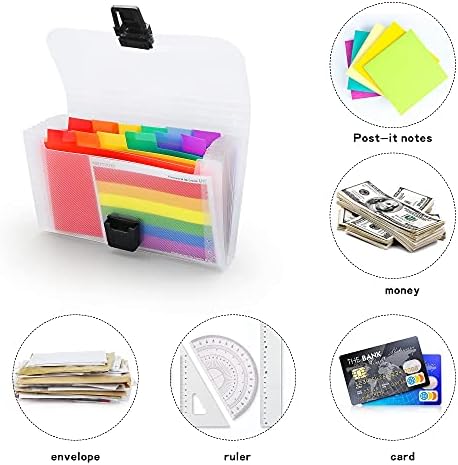 4 Pack Expanding File Folder, A6 Size 13 Pockets Portable Accordion Folder Expandable File Rainbow Document Organiser Expanding Ticket Folders Plastic Bills Storage Box 18x10.5x3cm