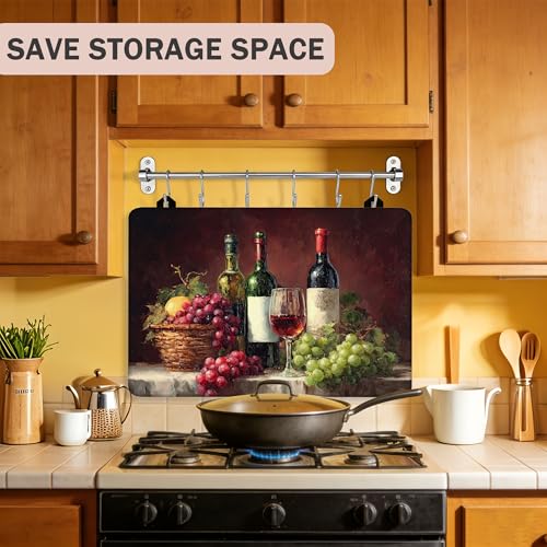 Image of Multi-Design Silicone Stove Cover for Glass /Electric Stoves - 3-in-1 Heat-Resistant Protector Mat, Non-Slip Drying Rack (Grapes Wine Bottle, 28 inch L x 20 inch W)