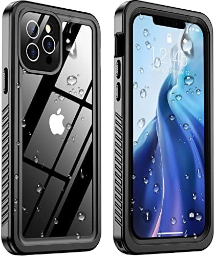 Temdan for iPhone 12 Pro Max Case Waterproof,Built-in Screen Protector [IP68 Underwater][Military-Grade Protection][Dustproof][Real 360] Full Body Shockproof Phone Case-Black/Clear