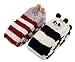 LittleForBig Cute Animal Coral Fleece Thigh High Long Striped Socks 2 Pairs (Red-Black)