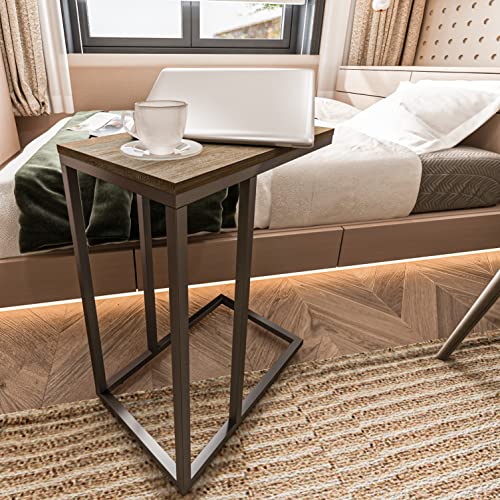 Maxtown Side Table End Table Living Room C Shaped Snack Table For Sofa Couch And Bed Bedside Tables For Bedroom Realistic Wooden Patterns With Sturdy Metal Legs Oak #TOP1