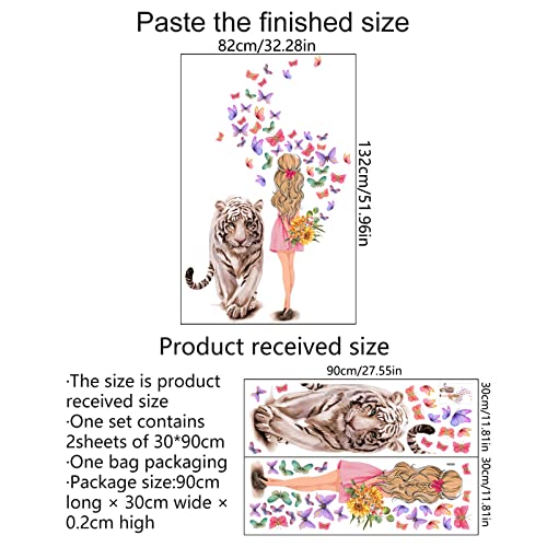 Tiger Girl Wall Sticker Mural Fairy Purple Butterfly Flower Sticker Background Diy Decorative Girl Children's Bedroom Living Room Mural #TOP5