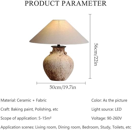 USMJQVZ USMJQVZ Rustic Country Ceramic Stoneware Table Lamps Farmhouse Rough Texture Clay Pot Table Desk Lamp Bedside Nightstand Home Office for Home Office Living Sitting Bedroom Light photo 2