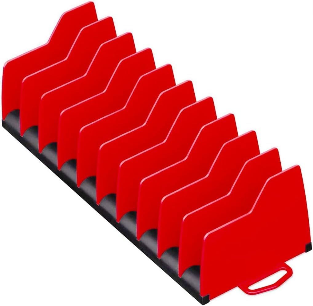 MLTOOLS Made in USA Professional 1-pack 10-Slot Tool Organizer, Red Plastic Storage Rack, Holds Pliers and Hand Tools, Non-Slip Rubber Base, Plier Pro